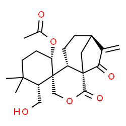 ChemSpider 2D Image | (1S,1'S,2S,6R,6'S,9'R)-6-(Hydroxymethyl)-5,5-dimethyl-10'-methylene-2',11'-dioxo-3'-oxaspiro[cyclohexane-1,5'-tricyclo[7.2.1.0~1,6~]dodecan]-2-yl acetate | C22H30O6