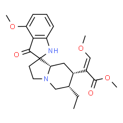 ChemSpider 2D Image | Methyl (2E)-2-[(6'S,7'S,8a'S)-6'-ethyl-4-methoxy-3-oxo-1,2',3,3',6',7',8',8a'-octahydro-5'H-spiro[indole-2,1'-indolizin]-7'-yl]-3-methoxyacrylate | C23H30N2O5