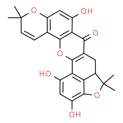 ChemSpider 2D Image | 1,3,8-Trihydroxy-5,5,11,11-tetramethyl-5a,6-dihydro-5H,7H,11H-[1]benzofuro[3,4-bc]pyrano[3,2-h]xanthen-7-one | C25H22O7