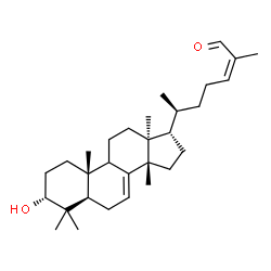 ChemSpider 2D Image | (3alpha,9xi,13alpha,14beta,17alpha,20S,24Z)-3-Hydroxylanosta-7,24-dien-26-al | C30H48O2
