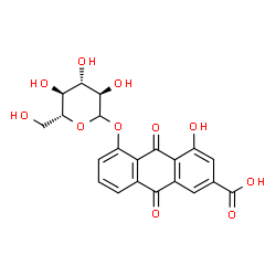 ChemSpider 2D Image | 5-(D-Glucopyranosyloxy)-4-hydroxy-9,10-dioxo-9,10-dihydro-2-anthracenecarboxylic acid | C21H18O11