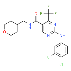 ChemSpider 2D Image | 2-[(3,4-Dichlorophenyl)amino]-N-(tetrahydro-2H-pyran-4-ylmethyl)-4-(trifluoromethyl)-5-pyrimidinecarboxamide | C18H17Cl2F3N4O2