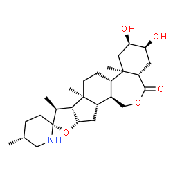 ChemSpider 2D Image | (3aS,5S,5'R,6R,7aR,7bS,9aS,9bR,10S,11R,12aS,13aS,13bR)-5,6-Dihydroxy-5',7a,9a,10-tetramethylhexadecahydrospiro[furo[3',2':1,2]indeno[4,5-d][2]benzoxepine-11,2'-piperidin]-3(1H)-one | C27H43NO5