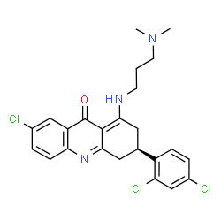 ChemSpider 2D Image | (3R)-7-Chloro-3-(2,4-dichlorophenyl)-1-{[3-(dimethylamino)propyl]amino}-3,4-dihydro-9(2H)-acridinone | C24H24Cl3N3O