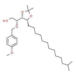 ChemSpider 2D Image | (2R)-2-[(4R,5R)-2,2-Dimethyl-5-(12-methyltridecyl)-1,3-dioxolan-4-yl]-2-[(4-methoxybenzyl)oxy]ethanol | C29H50O5