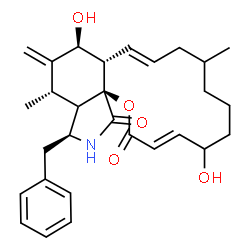 ChemSpider 2D Image | (3E,11E,12aS,13S,15S,16S,18aS)-16-Benzyl-5,13-dihydroxy-9,15-dimethyl-14-methylene-6,7,8,9,10,12a,13,14,15,15a,16,17-dodecahydro-2H-oxacyclotetradecino[2,3-d]isoindole-2,18(5H)-dione | C29H37NO5