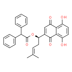 ChemSpider 2D Image | (1R)-1-(5,8-Dihydroxy-1,4-dioxo-1,4-dihydro-2-naphthalenyl)-4-methyl-3-penten-1-yl diphenylacetate | C30H26O6