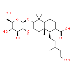 ChemSpider 2D Image | (1S,8aR)-6-(beta-D-Glucopyranosyloxy)-1-(5-hydroxy-3-methylpentyl)-5,5,8a-trimethyl-1,4,4a,5,6,7,8,8a-octahydro-2-naphthalenecarboxylic acid | C26H44O9