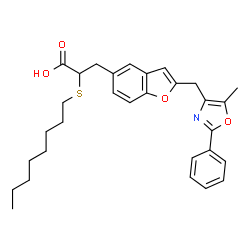 ChemSpider 2D Image | 3-{2-[(5-Methyl-2-phenyl-1,3-oxazol-4-yl)methyl]-1-benzofuran-5-yl}-2-(octylsulfanyl)propanoic acid | C30H35NO4S