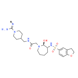 ChemSpider 2D Image | N-[(1-Carbamimidoyl-4-piperidinyl)methyl]-2-{(2S,3R)-3-[(2,3-dihydro-1-benzofuran-5-ylsulfonyl)amino]-2-hydroxy-1-azepanyl}acetamide | C23H36N6O5S