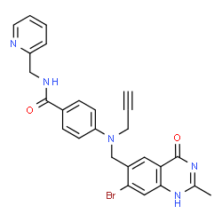 ChemSpider 2D Image | 4-{[(7-Bromo-2-methyl-4-oxo-1,4-dihydro-6-quinazolinyl)methyl](2-propyn-1-yl)amino}-N-(2-pyridinylmethyl)benzamide | C26H22BrN5O2