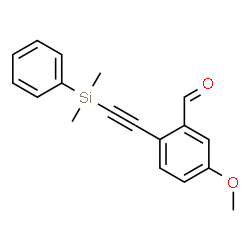 ChemSpider 2D Image | 2-{[Dimethyl(phenyl)silyl]ethynyl}-5-methoxybenzaldehyde | C18H18O2Si