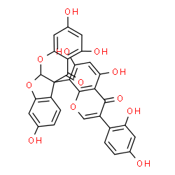ChemSpider 2D Image | 10b-[3-(2,4-Dihydroxyphenyl)-5,7-dihydroxy-4-oxo-4H-chromen-8-yl]-1,3,8-trihydroxy-5a,10b-dihydro-11H-[1]benzofuro[2,3-b]chromen-11-one | C30H18O12