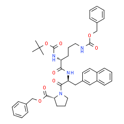 ChemSpider 2D Image | Benzyl N~5~-[(benzyloxy)carbonyl]-N~2~-{[(2-methyl-2-propanyl)oxy]carbonyl}-D-ornithyl-3-(2-naphthyl)-L-alanyl-D-prolinate | C43H50N4O8
