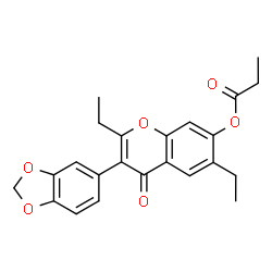 ChemSpider 2D Image | 3-(1,3-Benzodioxol-5-yl)-2,6-diethyl-4-oxo-4H-chromen-7-yl propionate | C23H22O6