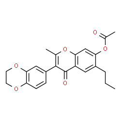 ChemSpider 2D Image | 3-(2,3-Dihydro-1,4-benzodioxin-6-yl)-2-methyl-4-oxo-6-propyl-4H-chromen-7-yl acetate | C23H22O6