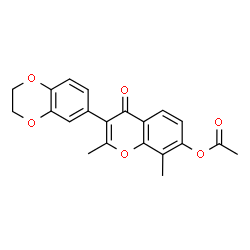 ChemSpider 2D Image | 3-(2,3-Dihydro-1,4-benzodioxin-6-yl)-2,8-dimethyl-4-oxo-4H-chromen-7-yl acetate | C21H18O6