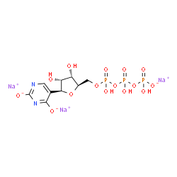 ChemSpider 2D Image | D-Ribitol, 1,4-anhydro-1-C-(2,4-dihydroxy-5-pyrimidinyl)-5-O-[hydroxy[[hydroxy(phosphonooxy)phosphinyl]oxy]phosphinyl]-, sodium salt, (1S)- (1:3) | C9H12N2Na3O15P3