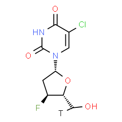 ChemSpider 2D Image | (5R)-5-Chloro-2',3'-dideoxy-3'-fluoro(C~5~'-~3~H_1_)uridine | C9H9TClFN2O4