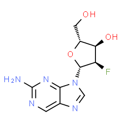 ChemSpider 2D Image | 9-(2-Deoxy-2-fluoro-beta-D-ribofuranosyl)-9H-purin-2-amine | C10H12FN5O3