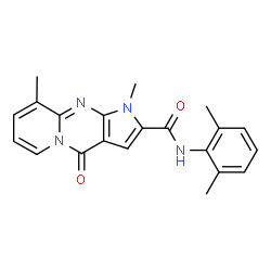 ChemSpider 2D Image | N-(2,6-Dimethylphenyl)-1,9-dimethyl-4-oxo-1,4-dihydropyrido[1,2-a]pyrrolo[2,3-d]pyrimidine-2-carboxamide | C21H20N4O2