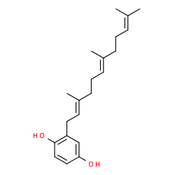 ChemSpider 2D Image | 2-[(2E,6E)-3,7,11-Trimethyl-2,6,10-dodecatrien-1-yl]-1,4-benzenediol | C21H30O2