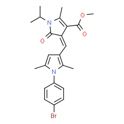 ChemSpider 2D Image | Methyl (4Z)-4-{[1-(4-bromophenyl)-2,5-dimethyl-1H-pyrrol-3-yl]methylene}-1-isopropyl-2-methyl-5-oxo-4,5-dihydro-1H-pyrrole-3-carboxylate | C23H25BrN2O3