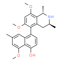 ChemSpider 2D Image | 4-[(1S,3S)-6,8-Dimethoxy-1,3-dimethyl-1,2,3,4-tetrahydro-5-isoquinolinyl]-8-methoxy-6-methyl-1-naphthol | C25H29NO4