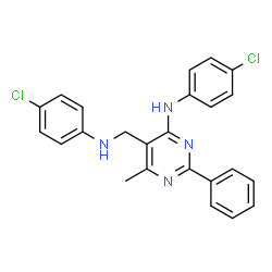 ChemSpider 2D Image | N-(4-Chlorophenyl)-5-{[(4-chlorophenyl)amino]methyl}-6-methyl-2-phenyl-4-pyrimidinamine | C24H20Cl2N4