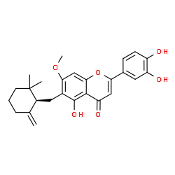 ChemSpider 2D Image | 2-(3,4-Dihydroxyphenyl)-6-{[(1R)-2,2-dimethyl-6-methylenecyclohexyl]methyl}-5-hydroxy-7-methoxy-4H-chromen-4-one | C26H28O6