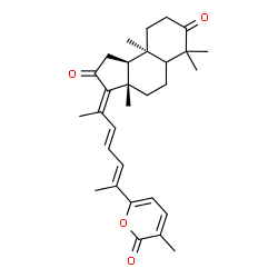 ChemSpider 2D Image | (3E,3aS,9aR,9bS)-3a,6,6,9a-Tetramethyl-3-[(3E,5E)-6-(3-methyl-2-oxo-2H-pyran-6-yl)-3,5-heptadien-2-ylidene]decahydro-1H-cyclopenta[a]naphthalene-2,7-dione | C30H38O4