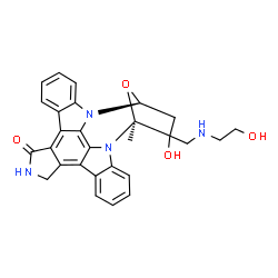 ChemSpider 2D Image | (15S,18S)-16-Hydroxy-16-{[(2-hydroxyethyl)amino]methyl}-15-methyl-28-oxa-4,14,19-triazaoctacyclo[12.11.2.1~15,18~.0~2,6~.0~7,27~.0~8,13~.0~19,26~.0~20,25~]octacosa-1,6,8,10,12,20,22,24,26-nonaen-3-one | C28H26N4O4
