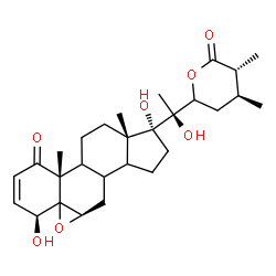 ChemSpider 2D Image | (4beta,6beta,8xi,9xi,14xi,25R)-4,17,20-Trihydroxy-5,6:22,26-diepoxyergost-2-ene-1,26-dione | C28H40O7