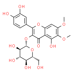 ChemSpider 2D Image | 2-(3,4-Dihydroxyphenyl)-5-hydroxy-6,7-dimethoxy-4-oxo-4H-chromen-3-yl beta-D-glucopyranoside | C23H24O13