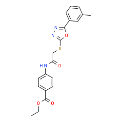 ChemSpider 2D Image | Ethyl 4-[({[5-(3-methylphenyl)-1,3,4-oxadiazol-2-yl]sulfanyl}acetyl)amino]benzoate | C20H19N3O4S