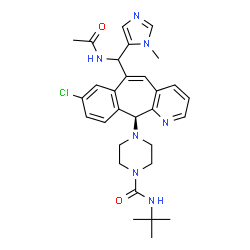ChemSpider 2D Image | 4-{(11S)-6-[Acetamido(1-methyl-1H-imidazol-5-yl)methyl]-8-chloro-11H-benzo[5,6]cyclohepta[1,2-b]pyridin-11-yl}-N-(2-methyl-2-propanyl)-1-piperazinecarboxamide | C30H36ClN7O2