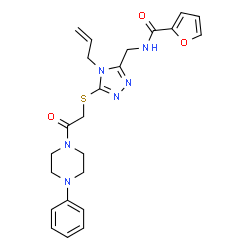 ChemSpider 2D Image | N-[(4-Allyl-5-{[2-oxo-2-(4-phenyl-1-piperazinyl)ethyl]sulfanyl}-4H-1,2,4-triazol-3-yl)methyl]-2-furamide | C23H26N6O3S