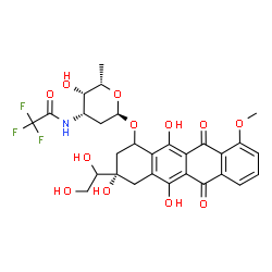 ChemSpider 2D Image | (3S)-3-(1,2-Dihydroxyethyl)-3,5,12-trihydroxy-10-methoxy-6,11-dioxo-1,2,3,4,6,11-hexahydro-1-tetracenyl 2,3,6-trideoxy-3-[(trifluoroacetyl)amino]-alpha-L-lyxo-hexopyranoside | C29H30F3NO12
