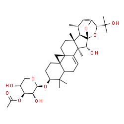 ChemSpider 2D Image | (1S,2R,3R,9S,12R,14R,17R,18R,19R,21R,22R)-2-Hydroxy-22-(2-hydroxy-2-propanyl)-3,8,8,17,19-pentamethyl-23,24-dioxaheptacyclo[19.2.1.0~1,18~.0~3,17~.0~4,14~.0~7,12~.0~12,14~]tetracos-4-en-9-yl 3-O-acety
l-beta-D-xylopyranoside | C37H56O10