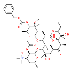 ChemSpider 2D Image | (2S,3R,4S,6R)-3-acetoxy-2-[[(3R,4S,5S,6R,7R,9R,11R,12R,13S,14R)-4-[(2R,4R,5S,6S)-5-benzyloxycarbonyloxy-4-methoxy-4,6-dimethyl-tetrahydropyran-2-yl]oxy-14-ethyl-7,12,13-trihydroxy-3,5,7,9,11,13-hexamethyl-2,10-dioxo-1-oxacyclotetradec-6-yl]oxy]-N,N,6-trimethyl-tetrahydropyran-4-amine oxide | C47H75NO17