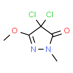 ChemSpider 2D Image | 4,4-Dichloro-5-methoxy-2-methyl-2,4-dihydro-3H-pyrazol-3-one | C5H6Cl2N2O2