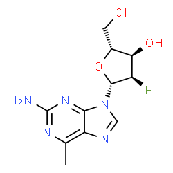 ChemSpider 2D Image | 9-(2-Deoxy-2-fluoro-beta-D-ribofuranosyl)-6-methyl-9H-purin-2-amine | C11H14FN5O3