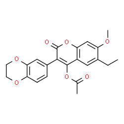 ChemSpider 2D Image | 3-(2,3-Dihydro-1,4-benzodioxin-6-yl)-6-ethyl-7-methoxy-2-oxo-2H-chromen-4-yl acetate | C22H20O7