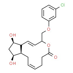 ChemSpider 2D Image | (1E,8Z,10aR,11S,13R)-3-[(3-Chlorophenoxy)methyl]-11,13-dihydroxy-6,7,10,10a,11,12,13,13a-octahydrocyclopenta[e]oxacyclododecin-5(3H)-one | C21H25ClO5