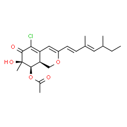 ChemSpider 2D Image | (7R,8R,8aS)-5-Chloro-3-[(1E,3E)-3,5-dimethyl-1,3-heptadien-1-yl]-7-hydroxy-7-methyl-6-oxo-6,7,8,8a-tetrahydro-1H-isochromen-8-yl acetate | C21H27ClO5