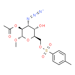ChemSpider 2D Image | Methyl 2-O-acetyl-3-azido-3-deoxy-6-O-[(4-methylphenyl)sulfonyl]-alpha-D-altropyranoside | C16H21N3O8S