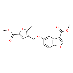 ChemSpider 2D Image | Methyl 5-{[5-(methoxycarbonyl)-2-methyl-3-furyl]methoxy}-2-methyl-1-benzofuran-3-carboxylate | C19H18O7