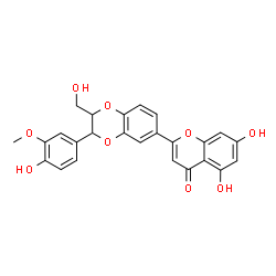 ChemSpider 2D Image | 5,7-Dihydroxy-2-[3-(4-hydroxy-3-methoxyphenyl)-2-(hydroxymethyl)-2,3-dihydro-1,4-benzodioxin-6-yl]-4H-chromen-4-one | C25H20O9