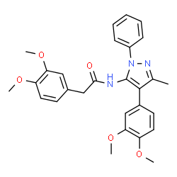 ChemSpider 2D Image | 2-(3,4-Dimethoxyphenyl)-N-[4-(3,4-dimethoxyphenyl)-3-methyl-1-phenyl-1H-pyrazol-5-yl]acetamide | C28H29N3O5
