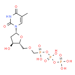 ChemSpider 2D Image | 5'-O-[(Hydroxy{[hydroxy(phosphonooxy)phosphoryl]oxy}phosphoryl)methyl]thymidine | C11H19N2O14P3
